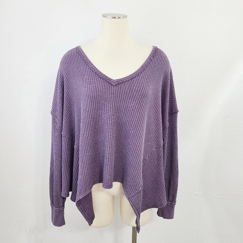 Free People Coraline Thermal top Potent Purple waffle knit dolman sz medium NWT - Picture 3 of 9